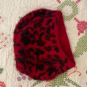 Women's Red and Black Leopard Print Beret